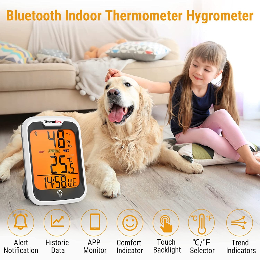 ThermoPro Bluetooth Hygrometer Thermometer, 260FT Wireless Remote  Temperature and Humidity Monitor, with Large Backlit LCD, Indoor Room  Thermometer