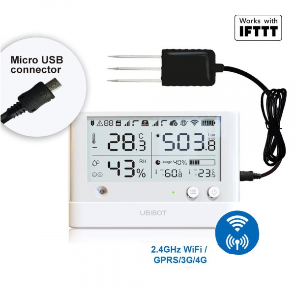 UbiBot WS1-Pro WIFI SIM Temperature Humidity Light Data Logger w/ Soil Probe