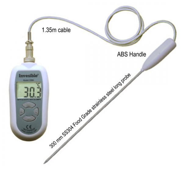 Invesible 3306 Digital handheld Thermometer with 300mm long SS304 probe
