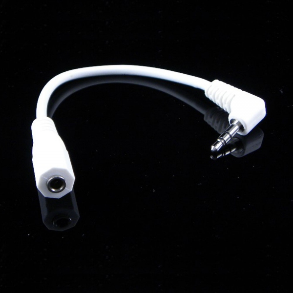 3.5mm Male Right Angle Plug to 3.5mm Female Jack - 15cm / 6" Stereo Audio Cable