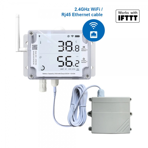 UbiBot GS1-AETH1RS Industrial-Grade WIFI RJ45 Temperature Humidity Light Data Logger w/ CO2 Probe