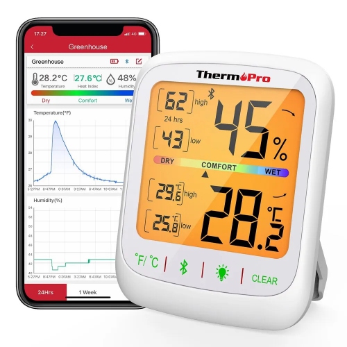 ThermoPro TP359 Smart Digital Indoor Hygrometer Thermometer (Bluetooth 5.0)