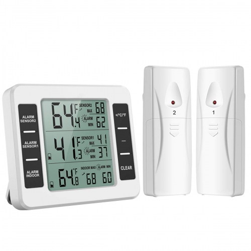 GMM Wireless Digital Thermometers w/ 2 Remote Fridge Sensors Audible Alarm -40ºC~60ºC 