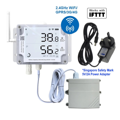 UbiBot GS1-AL4G1RS-S Industrial-Grade WIFI SIM Temperature Humidity Light Data Logger w/ CO2 Probe + 5V/2A Power Adapter