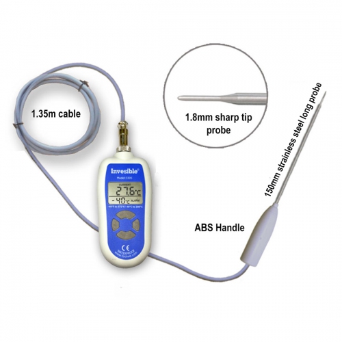 Invesible 3305 Digital handheld Thermometer with Alarm & 150mm long SS304 probe 1.8mm sharp point