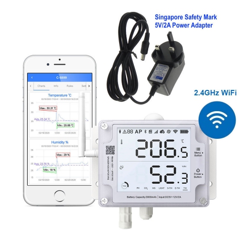 UbiBot GS1-A1RS Industrial-Grade WIFI Temperature Humidity Light Data Logger IoT System + 5V/2A Power Adapter