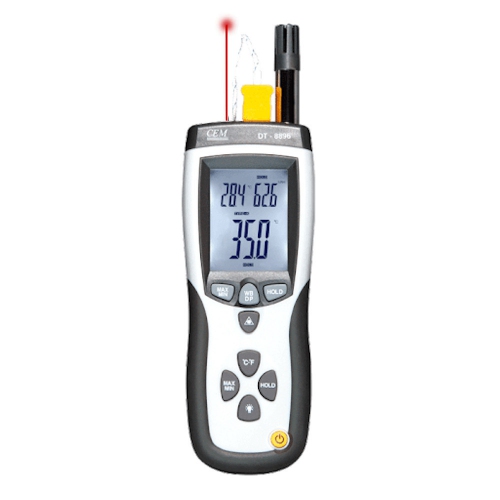 CEM DT-8896 4-in-1 Environment Meter, Psychrometer /w Infrared Thermometer, K-Type Probe