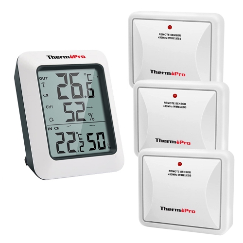 ThermoPro TP60S-3 LCD Digital Hygrometer with 3 External Outdoor TX-2 Sensors 60m/200ft Range