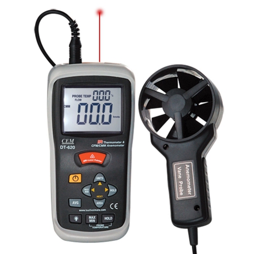 CEM DT-620 CFM/CMM Thermo-Anemometer with InfraRed Thermometer (70mm Vane)