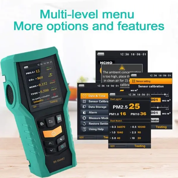 BRAMC BR-SMART-128SE 5-in-1 Air Quality Monitor PM2.5 PM10 Formaldehyde CO2 TVOCs