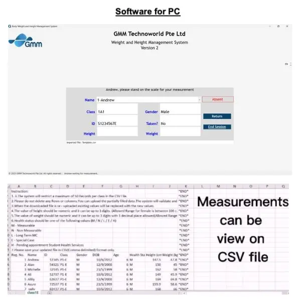 GMM Body Weight & Height Management System c/w H03A BMI Scale and PC management software for Schools, JC, ITE