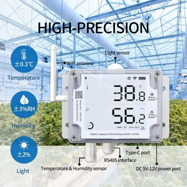 UbiBot GS1-AETH1RS Industrial-Grade WIFI RJ45 Temperature Humidity Light Data Logger IoT System + 5V/2A Power Adapter