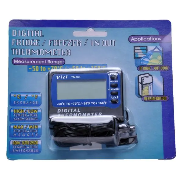 Thermomètre Numérique TM803 – Pour Frigo, Aquarium, Avec Alarme Et Sonde Longue Portée