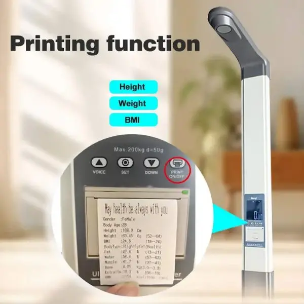 GMM H08F Ultrasonic Height, Weight and Fat Analyzer Foldable BMI Scale c/w Thermal Printer and PC interface software