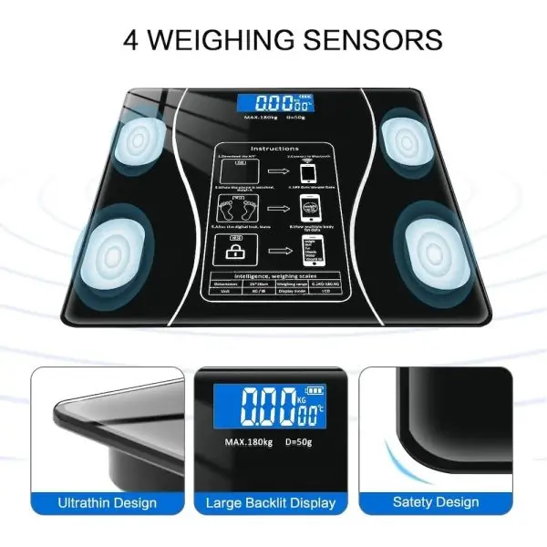 GMM-JW29 Digital Bluetooth Smart Body Scale Fat BMI Weighing Scale (Black)