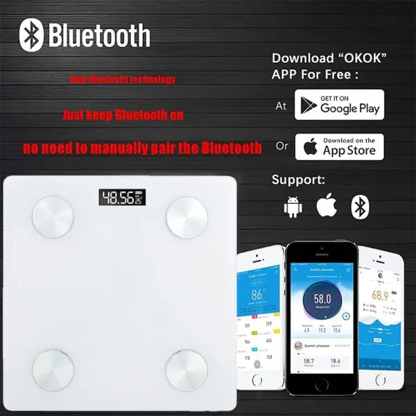 Digital Bluetooth Smart Body Scale Fat BMI Weighing Scale (White)