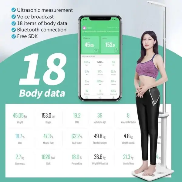 BYH-01BT-18 GMM H01BT Smart Body Fat Scale Ultrasonic Height and Weight Machine (Bluetooth)