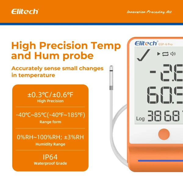 Eltech GSP-6Pro-12 Elitech GSP-6Pro Temperature and Humidity Datalogger Detachable Probe -40~ 85℃