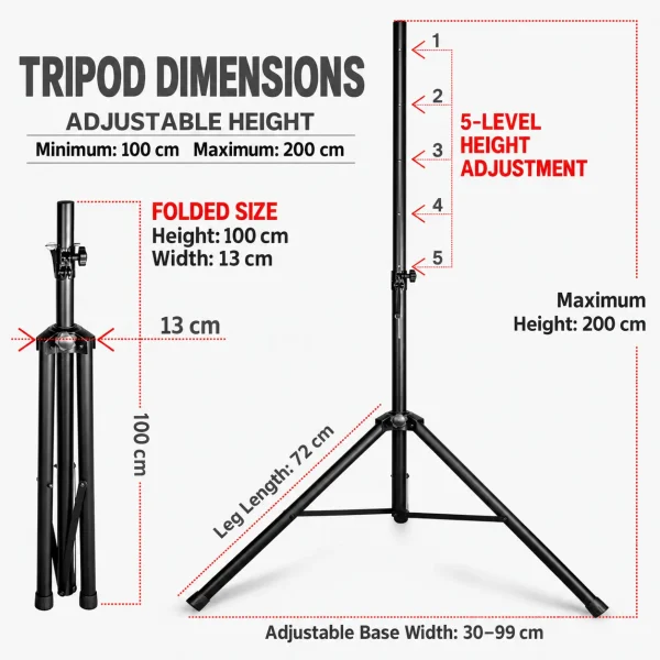 2m-Heavy-Duty-Tripod-12 GMM 2000mm Height Heavy Duty Tripod Stand with Mounting Tray for WBGT Monitor, Box Speaker