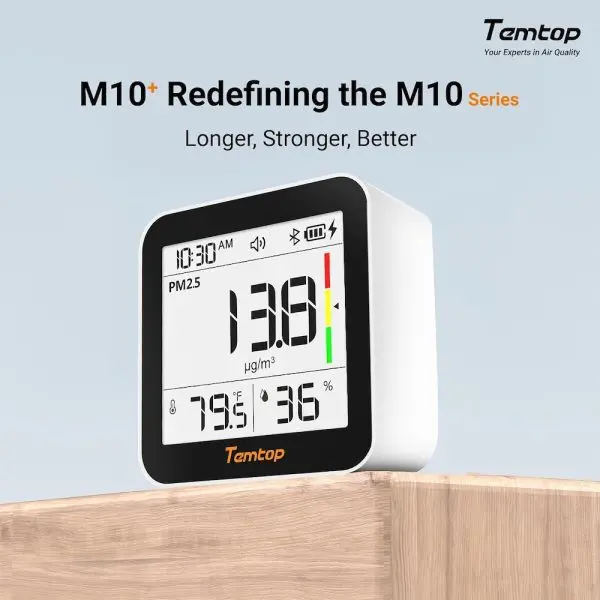 Temtop M10+BLE-12 Temtop M10+ 6-in-1 CO2 PM2.5 VOC AQI Temperature & Humidity Air Quality Monitor
