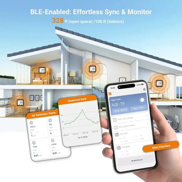 Temtop M10+BLE-13 Temtop M10+ 6-in-1 CO2 PM2.5 VOC AQI Temperature & Humidity Air Quality Monitor