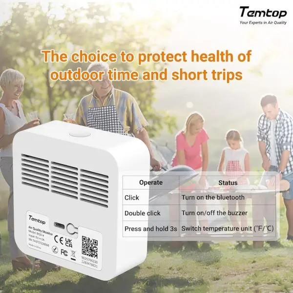 Temtop M10+BLE-15 Temtop M10+ 6-in-1 CO2 PM2.5 VOC AQI Temperature & Humidity Air Quality Monitor