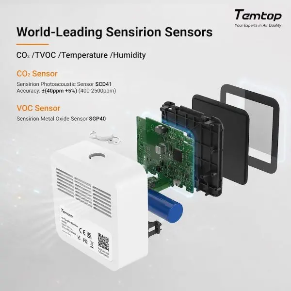 Temtop M10+BLE-16 Temtop M10+ 6-in-1 CO2 PM2.5 VOC AQI Temperature & Humidity Air Quality Monitor