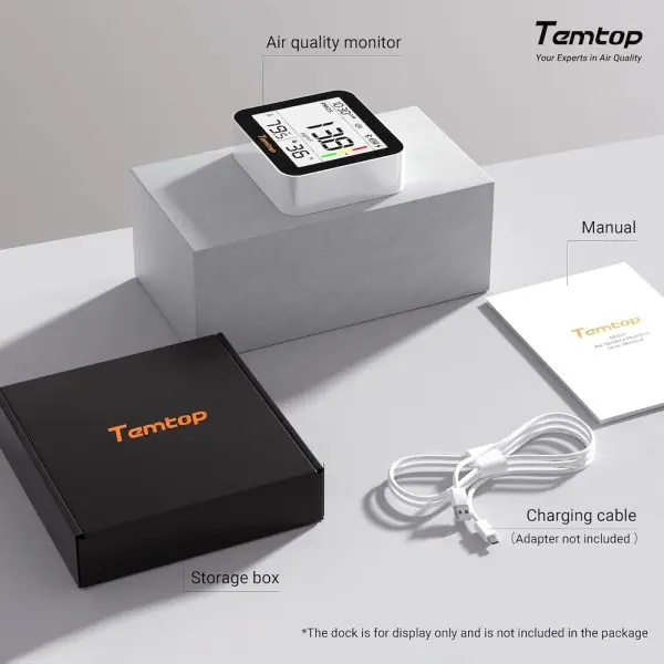 Temtop M10+BLE-18 Temtop M10+ 6-in-1 CO2 PM2.5 VOC AQI Temperature & Humidity Air Quality Monitor